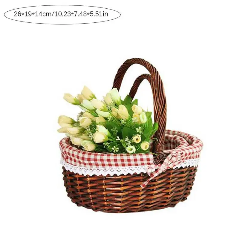 S Плетеная корзина для хранения, кухонная, многофункциональная, с ручкой, ивовая, тканая, пустая, овальная, Пасхальная, для сбора яиц, вина, фруктов, свадьбы# SW - Цвет: S