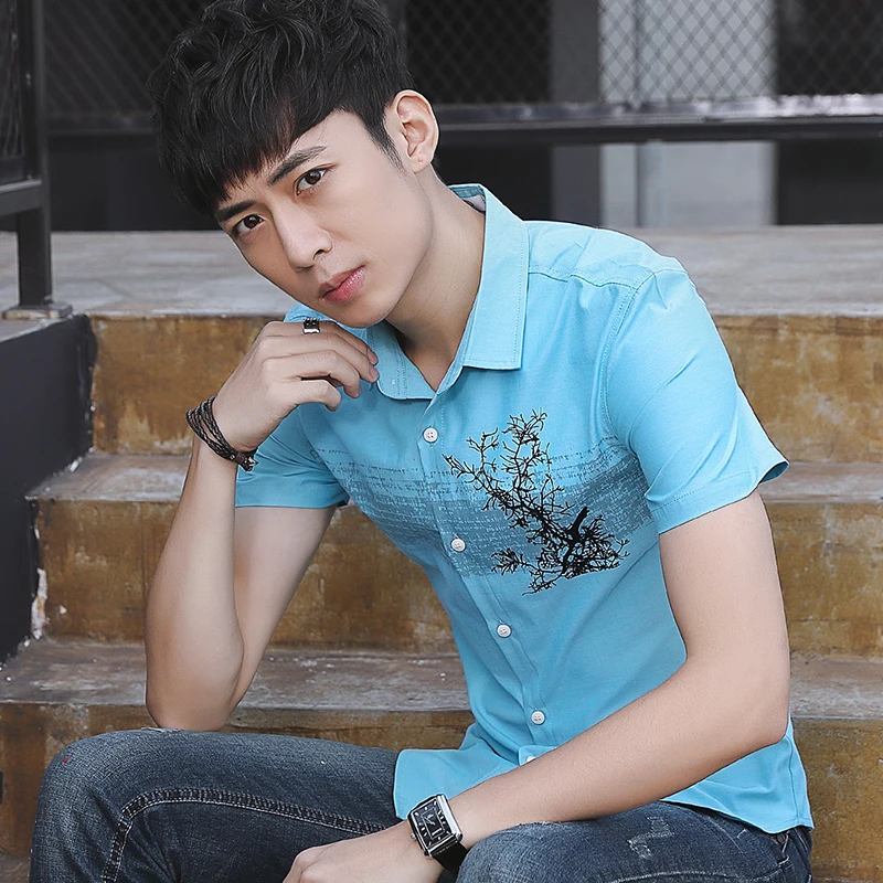 Для мужчин одежда платье рубашка Camisa Masculina Slim Fit Футболка с цветочным принтом