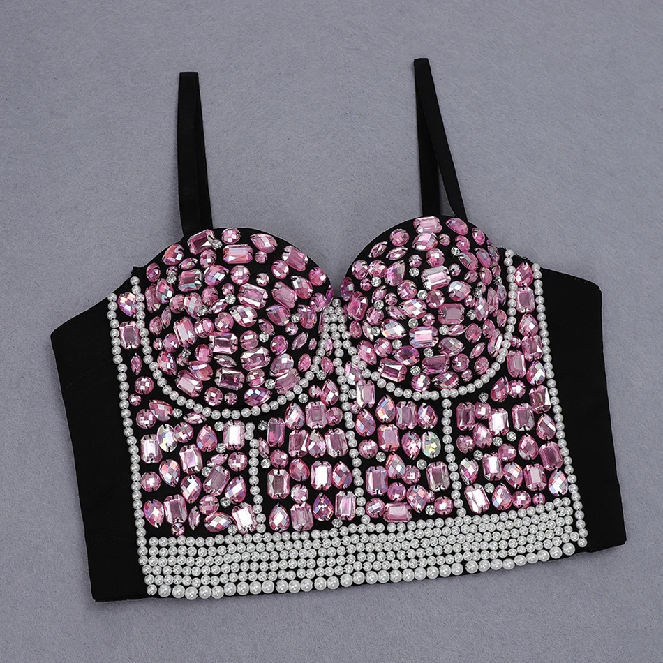 BANDAGE New Women Crop Tops Luxury Diamonds Detailed Black Vest Celebrity Party Club High Quality | Женская одежда