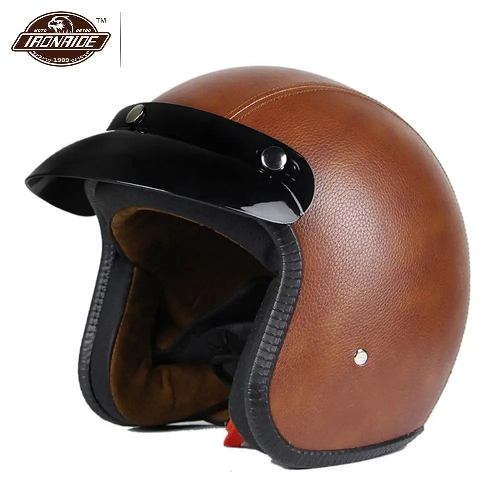 Мотоциклетный шлем в стиле ретро винтажный из синтетической кожи Casco Moto Cruiser Chopper