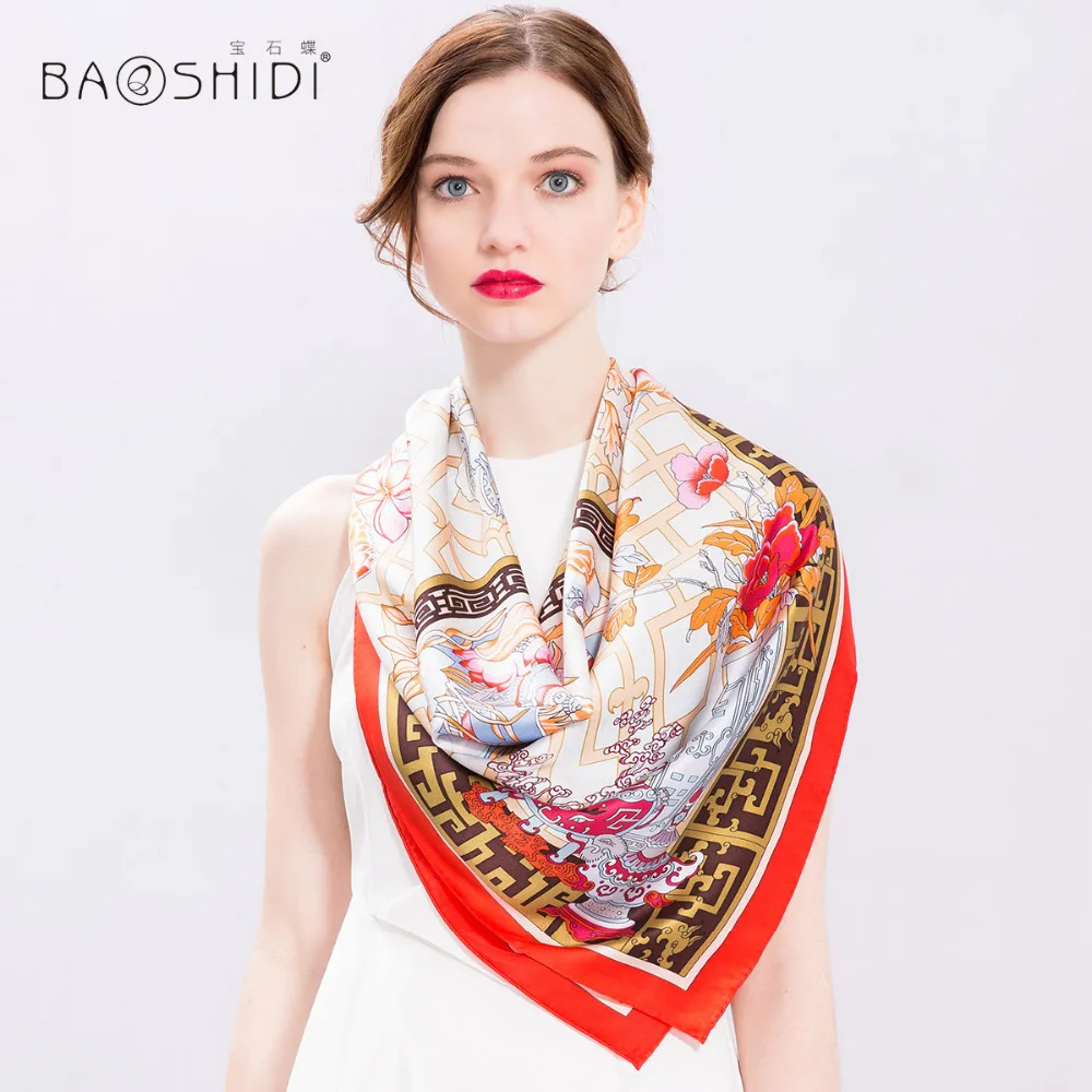 Женский шарф BAOSHIDI из 100% шелка 2017 новое поступление модный элитного бренда