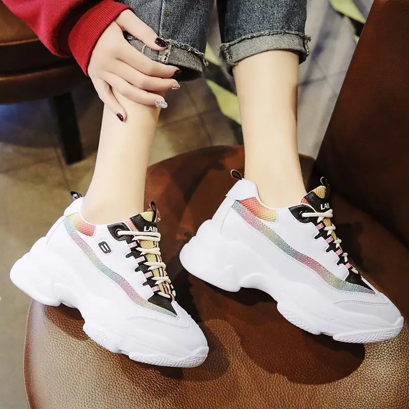 Модные женские туфли дышащие кроссовки Коренастый спортивная обувь 6 см высокие