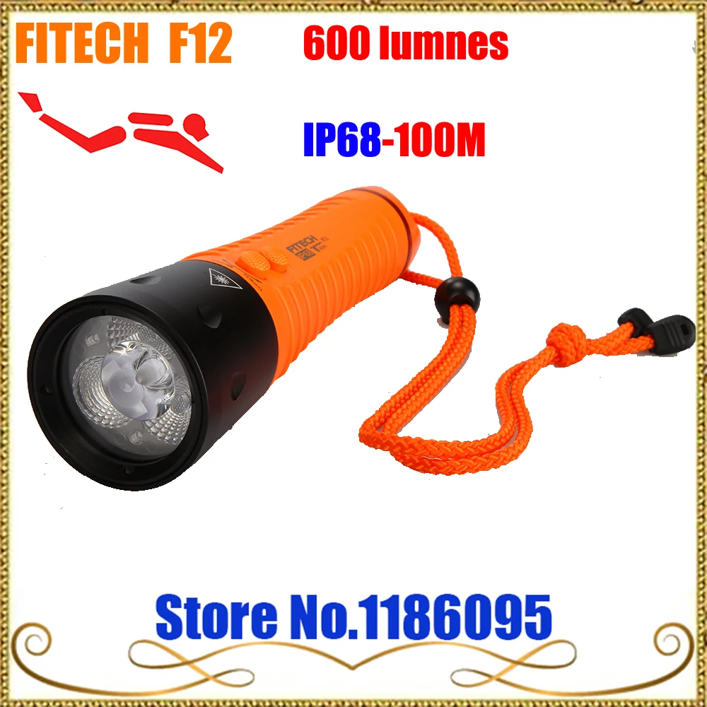 

Подводный фонарь FITECH F12 для дайвинга, 100 м, 600 люмен, Cree XML U2, светодиодный фонарик, водонепроницаемый фонарь, можно использовать в качестве вне...