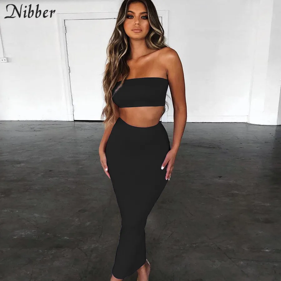 Nibber/модные неоновые юбки миди, Женский Топ-труба, комплект из 2 предметов, летние вечерние, Клубные, вязаные, базовые, длинные юбки, элегантные костюмы