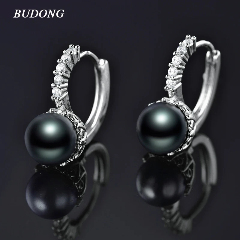 Женские серьги-кольца BUDONG модные серьги с жемчугом из серебра/золотой обруч