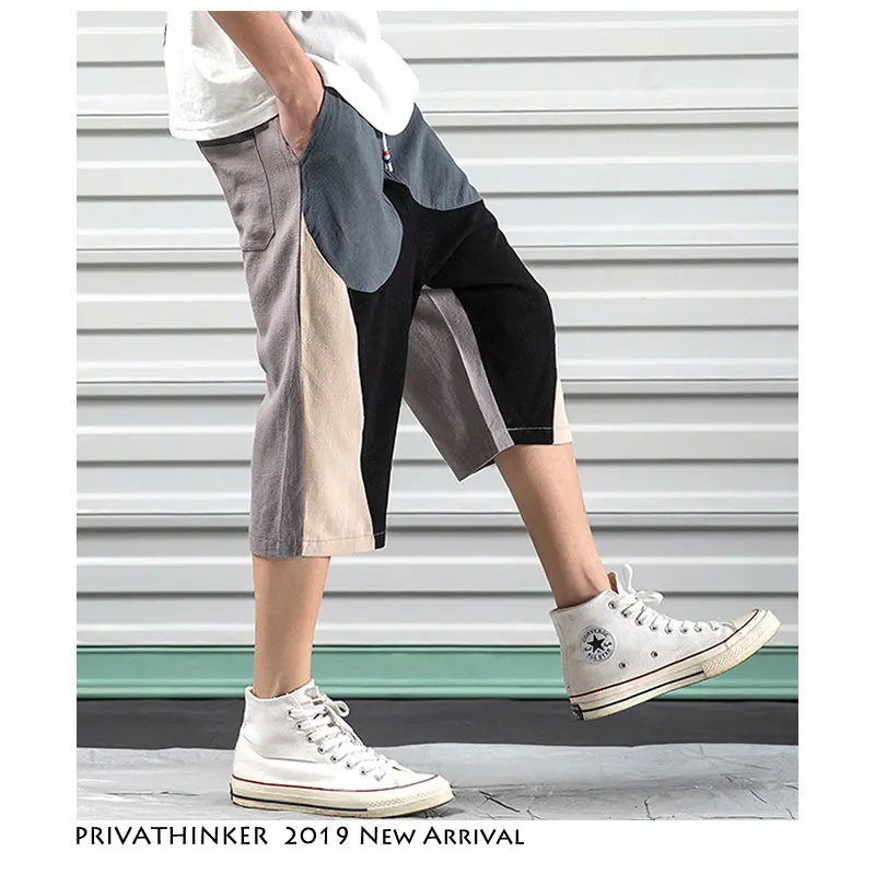 Privathinker мужские Хип Hpo Лоскутные джоггеры брюки 2019 летние s хаки льняные