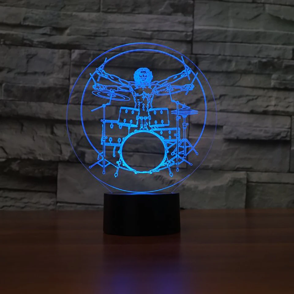 Набор барабанов 3D иллюзия ночник рок Музыкальные инструменты LED настольная лампа