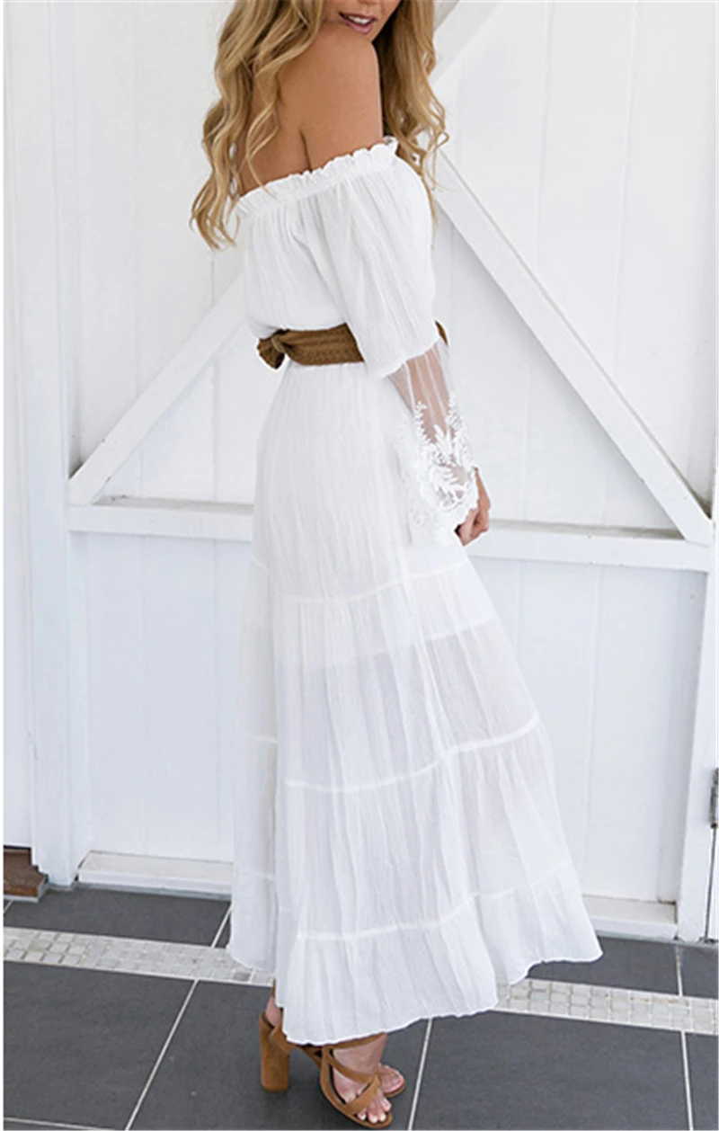 Летний Сарафан длинное женское белое пляжное платье без бретелек с длинным