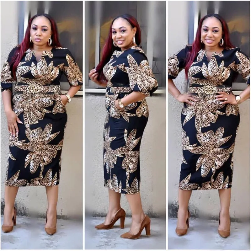 2019 Африканский женский леопардовый принт рукав с дном Печатный Тонкий мешок хип