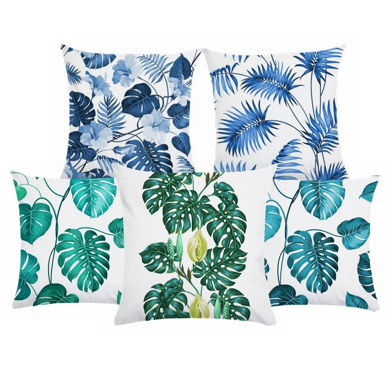 

Tropical Plants Palm Leaf Green Leaves Monstera Cushion Covers Short Plush Cushion Cover Decorative Beige Soft Pillow Case