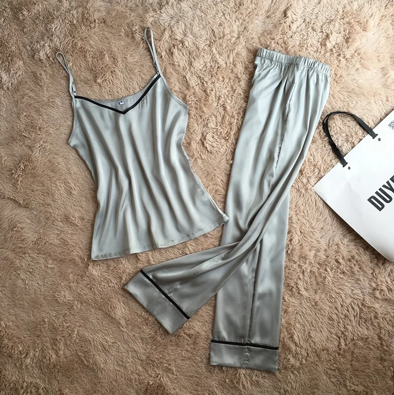 Женские длинные штаны + топы пижамный комплект из 2 предметов 2017 Новый дизайн