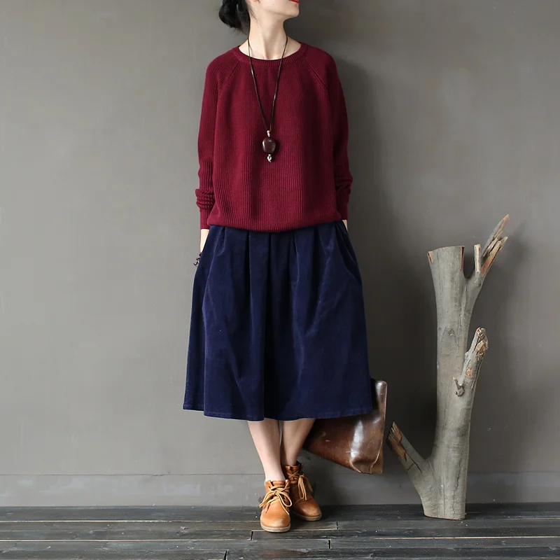 Женская Вельветовая юбка в стиле мори свободная винтажная до колен ретро с