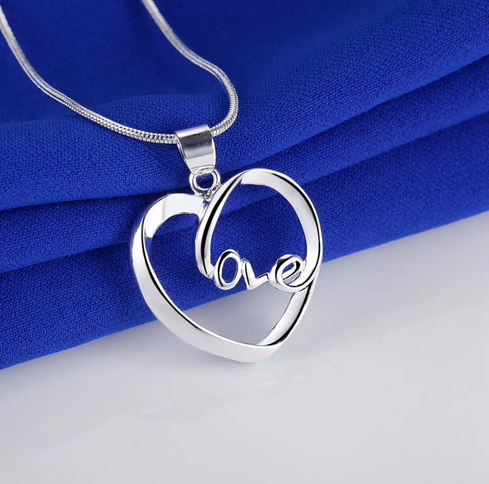 Ожерелье с серебряным покрытием love heart новые серебряные ожерелья и подвески XXSUSHGN