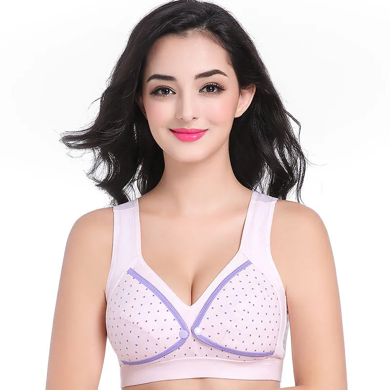 Pink Purple Edge bra Бюстгальтеры из чистого хлопка для беременных и кормящих женщин, нижнее белье с открытыми пуговицами для беременных женщин, нижнее белье для кормления грудью, одежда Gestant - Цвет: Pink Purple Edge bra