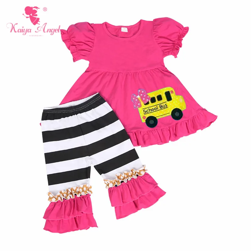 

Kaiya Angel 2018, летняя одежда для маленьких девочек, школьная одежда, арбуз, хлопок, школьный автобус, бутик, Детский комплект, оптовая продажа с з...