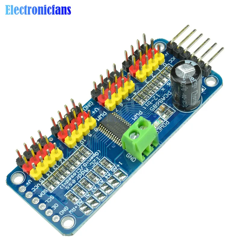 I2C 16 каналов сервопривод модуль PCA9685 для Arduino Raspberry Pi 12 битов ШИМ робот Servo Щит 5- 10 В