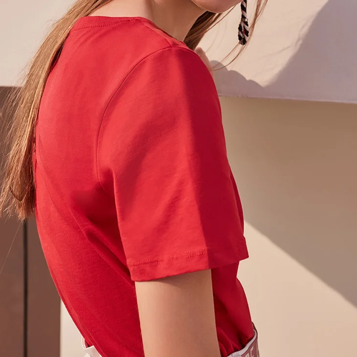 Vero Moda футболка женская хлопок чистый цвет воротник Декоративная полоса Повседневная футболка с коротким рукавом | 318101523