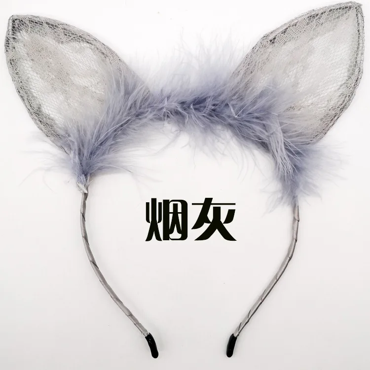 Silver Gray Корейский модный кружевной ободок с кроличьими ушками, головной убор с кошачьими ушками для косплея, женские аксессуары для волос, кроличий чародей - Цвет: Silver Gray