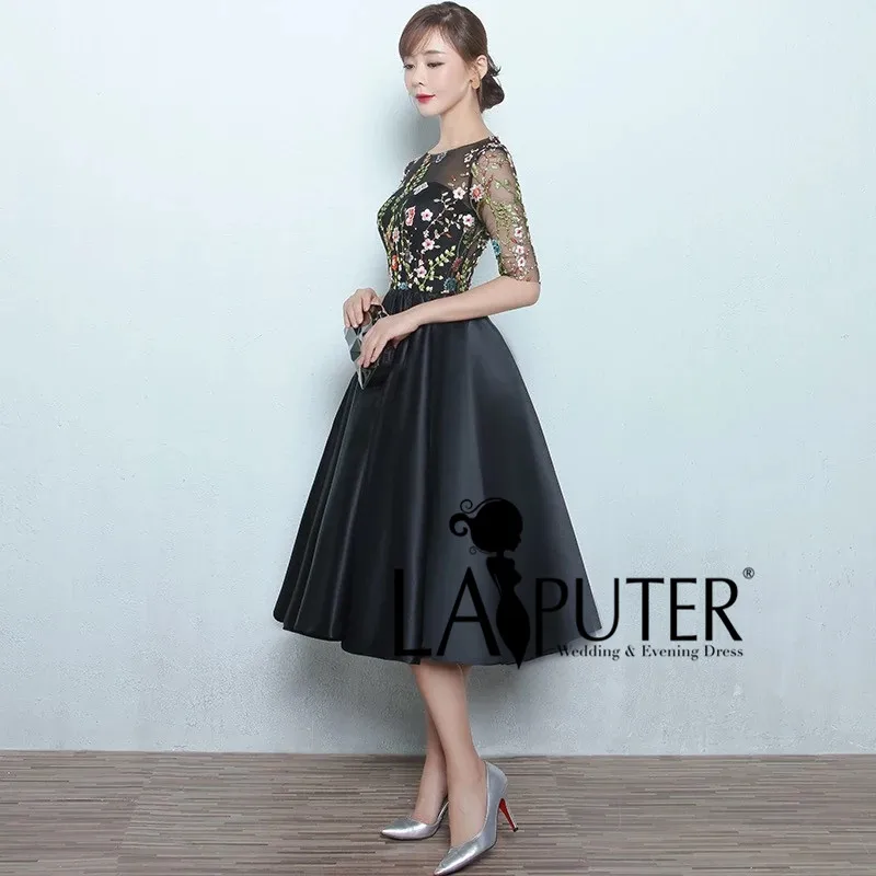 Модное бальное платье с круглым вырезом на молнии сзади длиной до колена