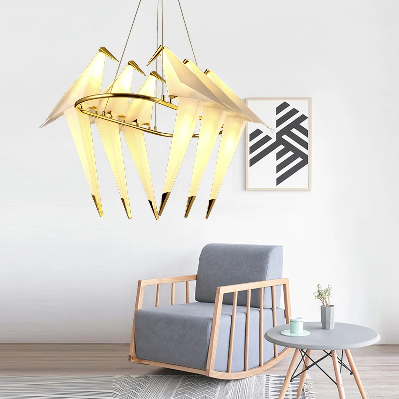 

Rangcy Modern Paper Crane Metal Chandelier For Restaurant Living Room Dining Room Children's Room LED Bird Design Pendant Lamps