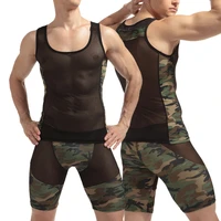 summer mens camouflage vest tamk tops and bottoms casual cargo pants overalls male bodysuits short jumpsuit trousers homme