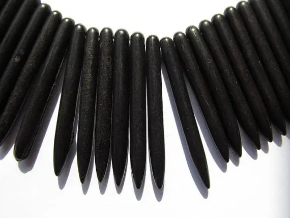 2strands oranger yellow turquoise stone spikes sharp column black ivory white blue necklace mixed loose bead | Украшения и