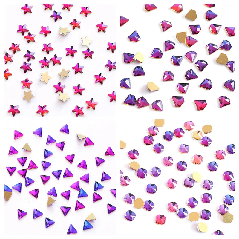 

28 Kinds 100pcs/bag K9 Purple Pink Mix Sizes Non Hotfix Rhinestones Nail Art Moon Star Flower Butterfly 3D Nail Art Decoration