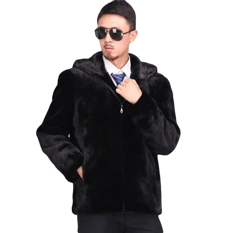 New Faux Fur Coat Male Imitation Velvet Leather Mink Coats Winter Warm Hooded Men's Thicken Zipper Jackets LJ2425 | Мужская одежда