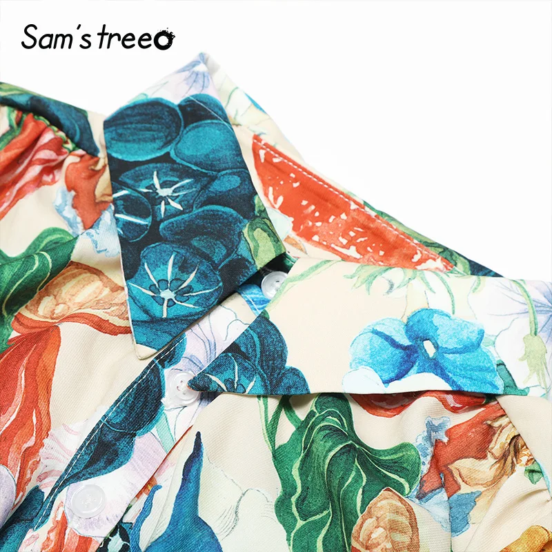Samstree, женские платья с цветочным принтом, модные, с квадратным воротником, на шнуровке, женские платья до середины икры,, летние, повседневные, праздничные платья