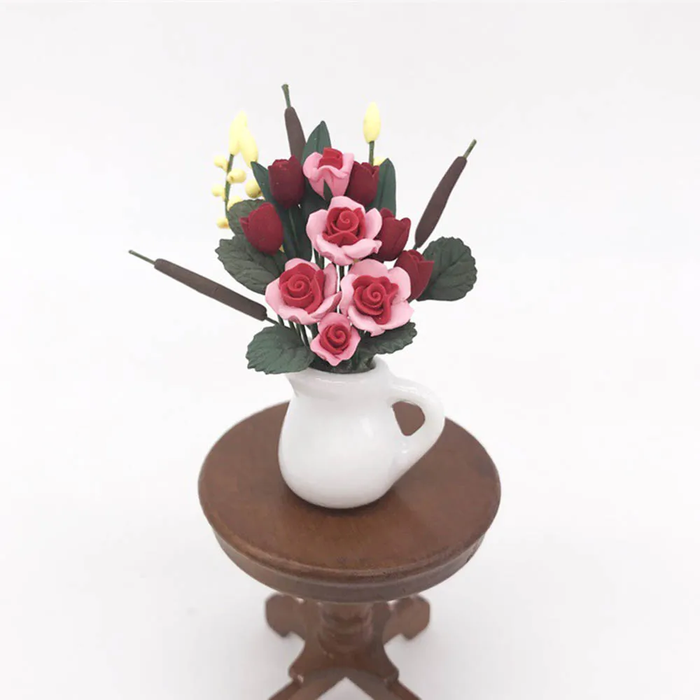 1/12 Dollhouse Miniature Accessories Mini Resin Flower with Vase Simulation Model Toy for Doll House Decoration | Игрушки и хобби