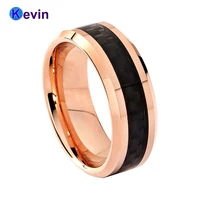 8MM Men Women Tungsten Wedding Ring With Black Carbon Fiber Inlay Comfort Fit