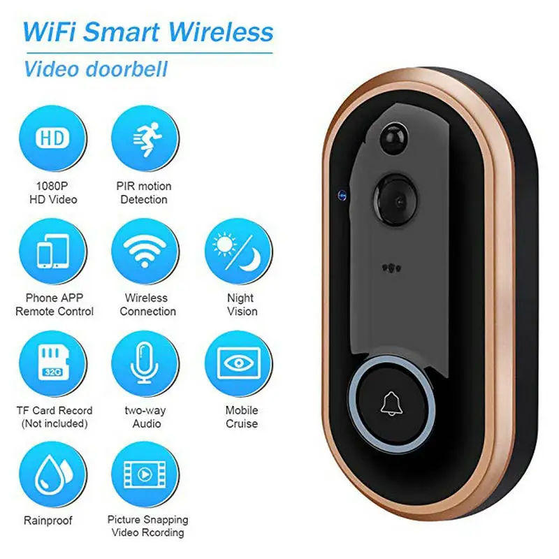1080P умный WIFI дверной звонок Домофон видео Кольцо Дверной с камерой ИК входная