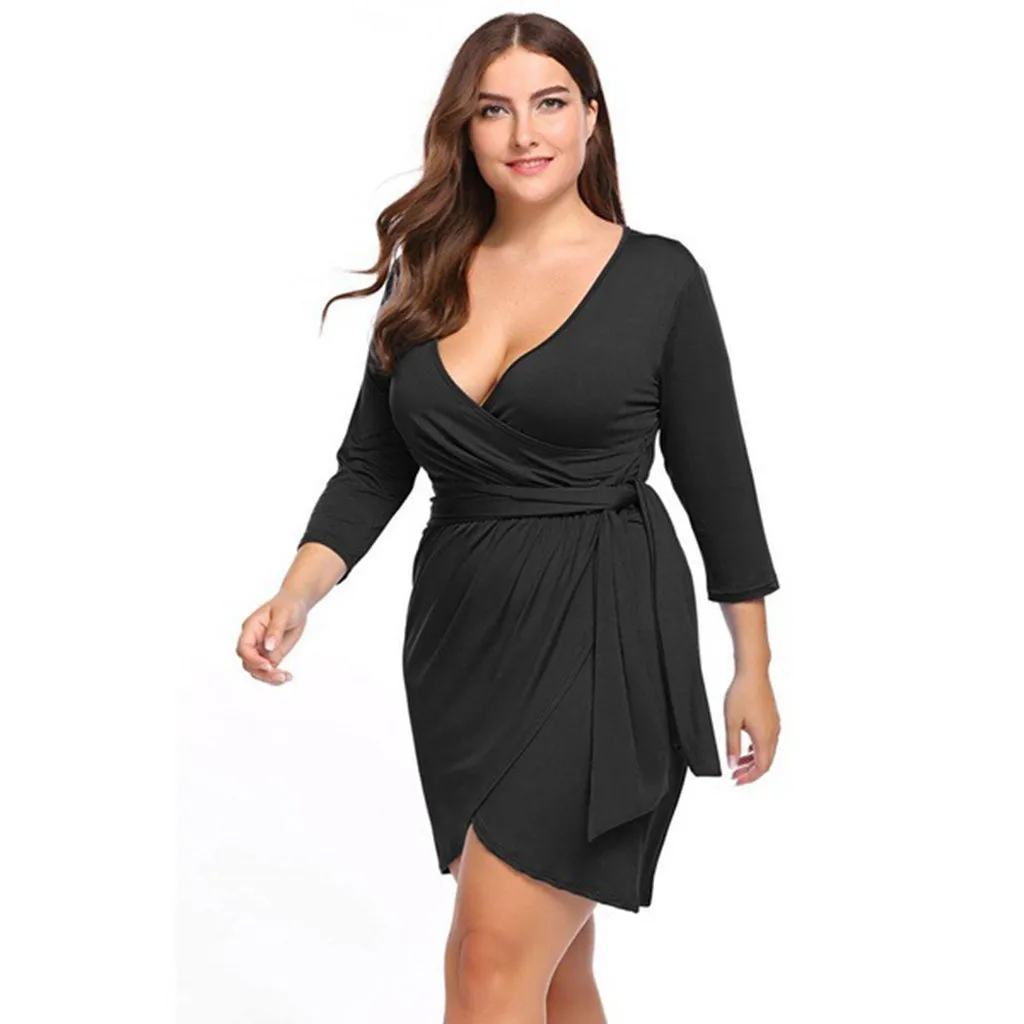 Женское асимметричное платье с V-образным вырезом повседневное свободное