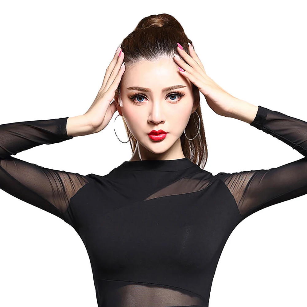 Новинка 2020 топ для латинских танцев женская шелковая рубашка с длинным рукавом