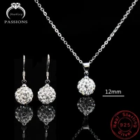 hot luxury spherical aaa zircon jewelry set round shine rhinestone pendant necklace and drop earrings women fashion fine gift