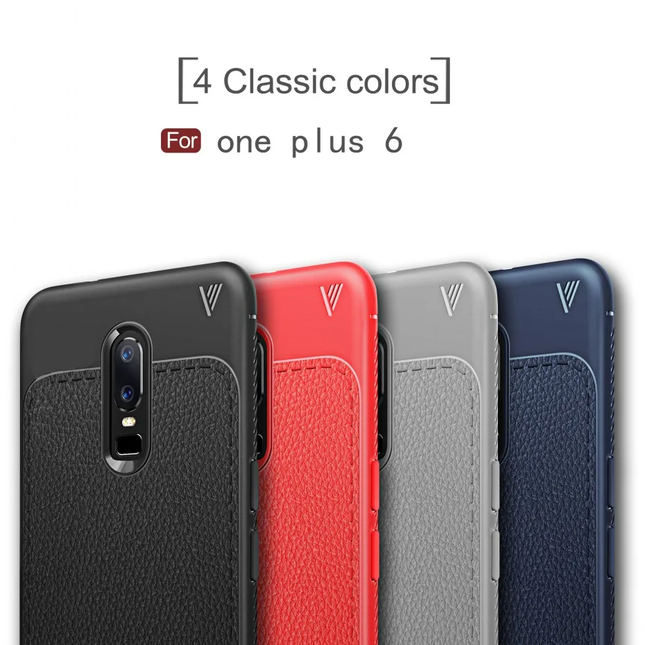 Противоударный чехол Litchi Line для Oneplus 6 задняя крышка мягкий силиконовый защитный