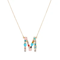 a z pave colored stone opal stone lettes long chain pendant necklaces letters pendant necklace letter jewelry
