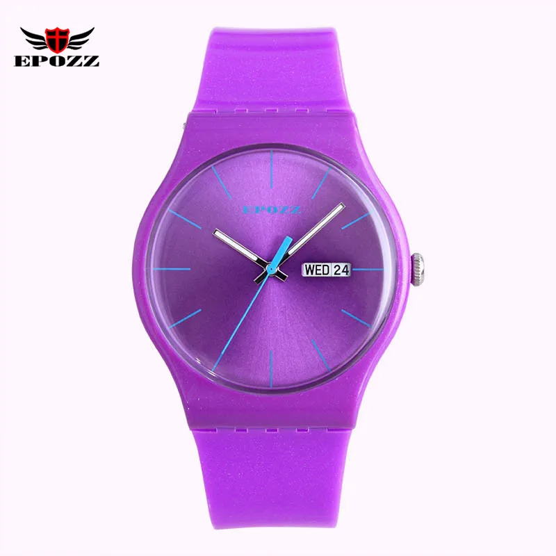 r1604 purple Epozz светильник, тонкие простые чистые красочные женские часы, силиконовый мягкий ремешок, Женские повседневные красные женские часы, relogios feminino - Цвет: r1604 purple
