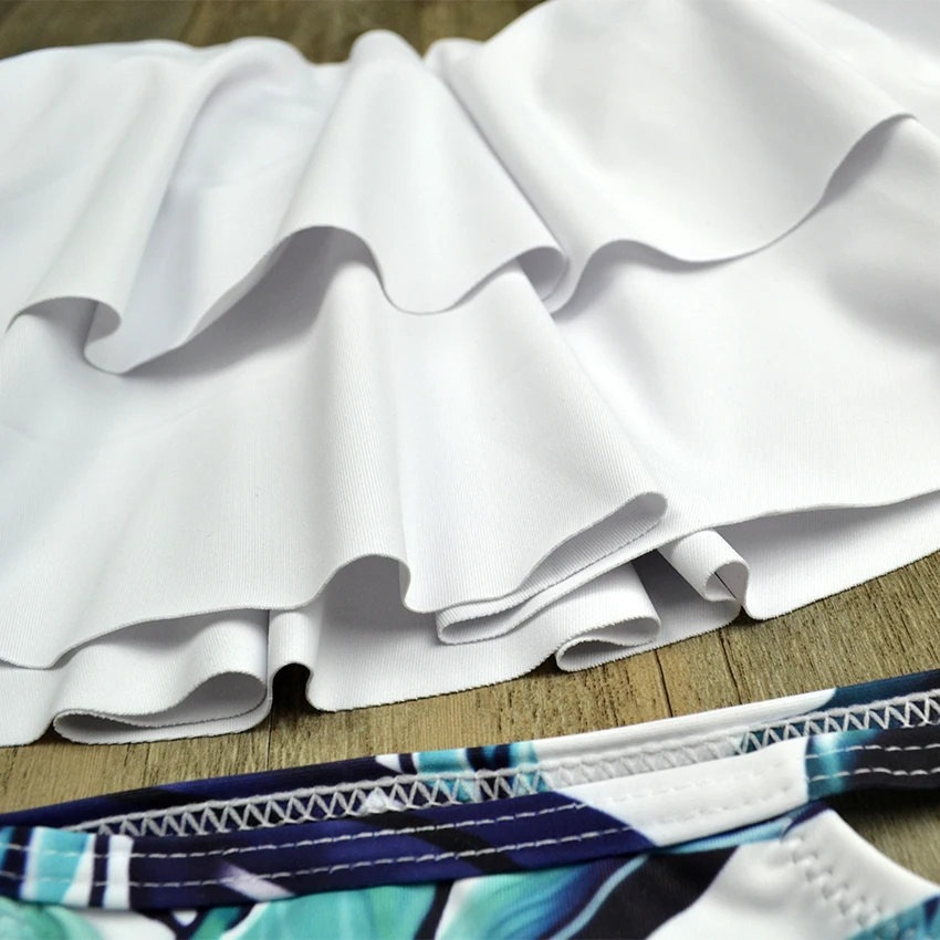 Женский купальник с завышенной талией бикини принтом листьев и открытыми