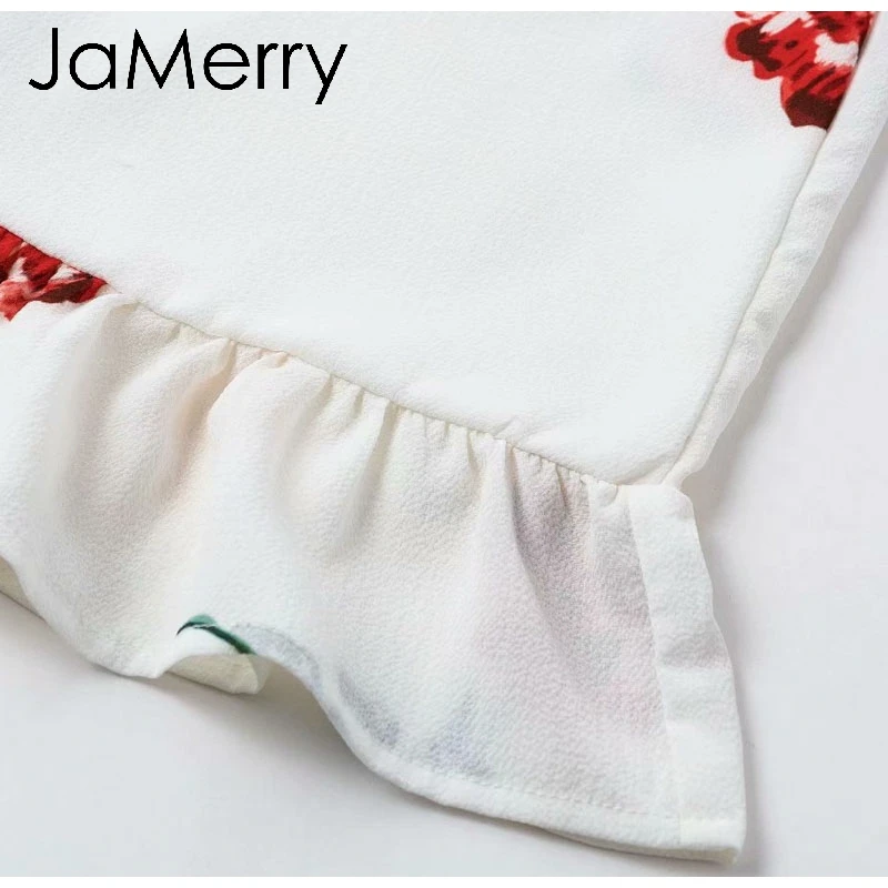 JaMerry винтажное сексуальное женское мини-платье с открытыми плечами и принтом, кружевные летние короткие платья с рюшами, праздничные пляжные белые платья