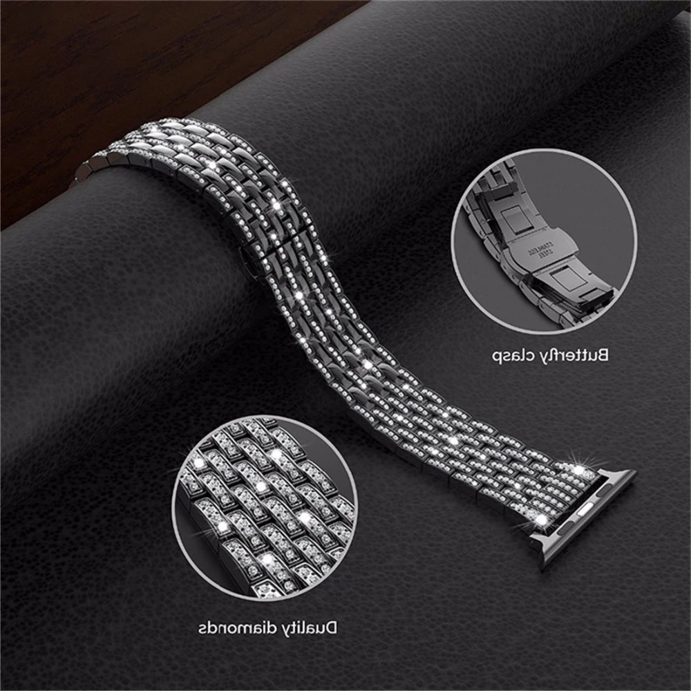 Алмазный ремешок из нержавеющей стали pulseira для apple Watch band 4 (iwatch 5) 44 мм 40 watch 3 2 1 42 38