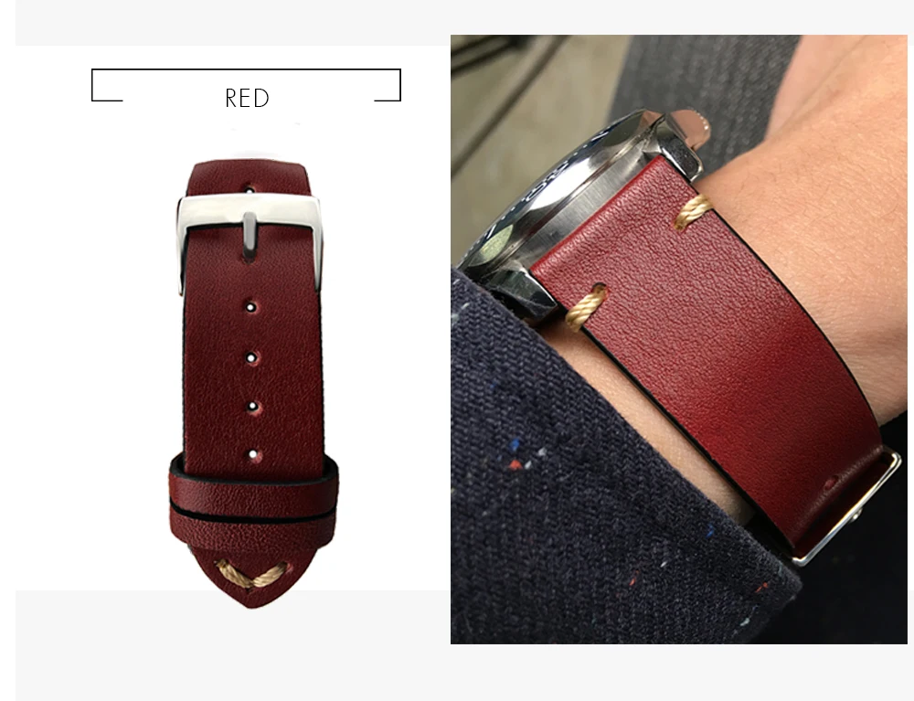 22 мм 20 мм Универсальная винтажная телячья кожа для часов Rolex_watch ремешок для часов Omega ремешок для суб браслет Retrol красочный человек