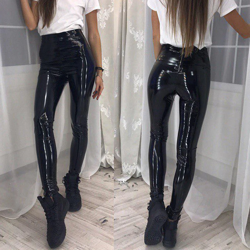 PU Leather Pants Ladies High Waist Elastic Hip Push Up Black Sexy Female Leggings Slimming Bottom Stretch Tro Hot | Женская одежда
