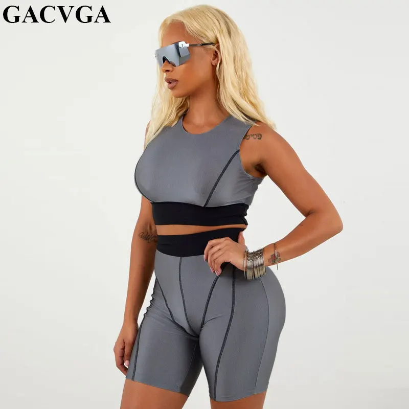 

GACVGA 2019 Sleeveless Two Piece Sexy Bodycon Playsuit Casual Summer Jumpsuit Romper Short Pants Sport Playsuit Overalls