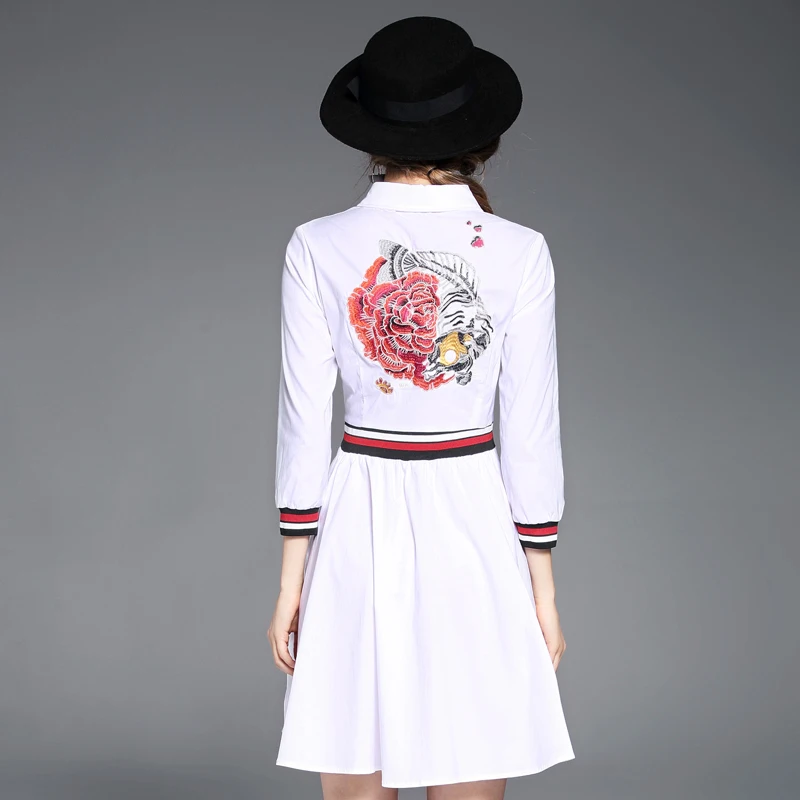 2017 Лето Новых Женщин Прибытия Вскользь платье Вышивка Мода Платья До Колен