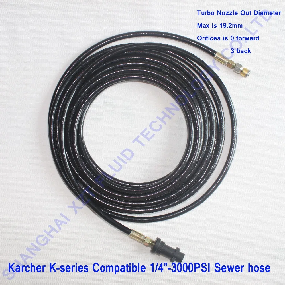 Дренажный шланг XZT-Turbo Karcher K1K2K3K4K5K6K7 1/4 дюйма X50 '/15mX2 0MPa/3000PSI для мойки труб