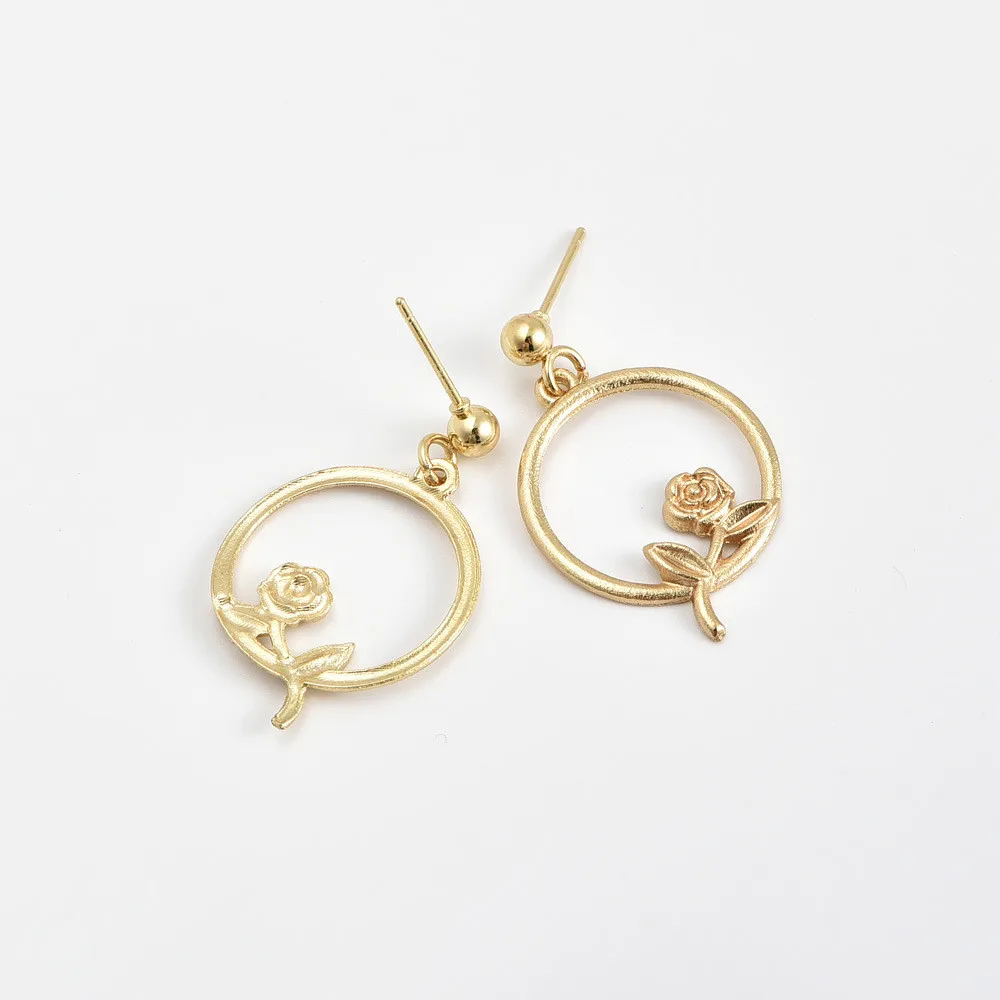 Женские винтажные серьги подвески MLING круглые золотистого цвета с розовыми