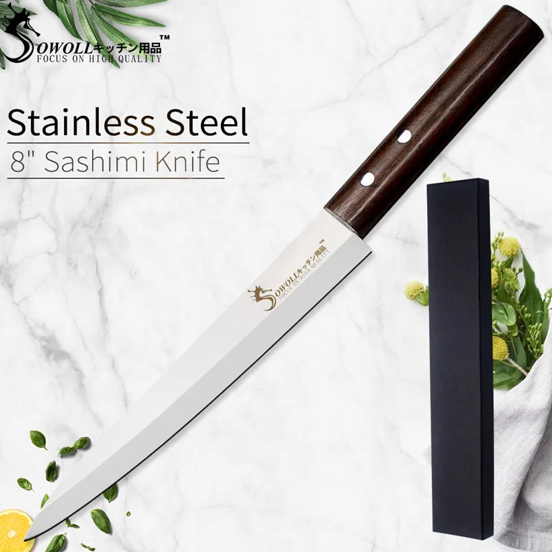 Knife and box SOWOLL японский профессиональный 8 дюймов нож сашими 4CR14 нож из нержавеющей стали кухонные ножи Pakka Деревянная Ручка кухонная принадлежность - Цвет: Knife and box