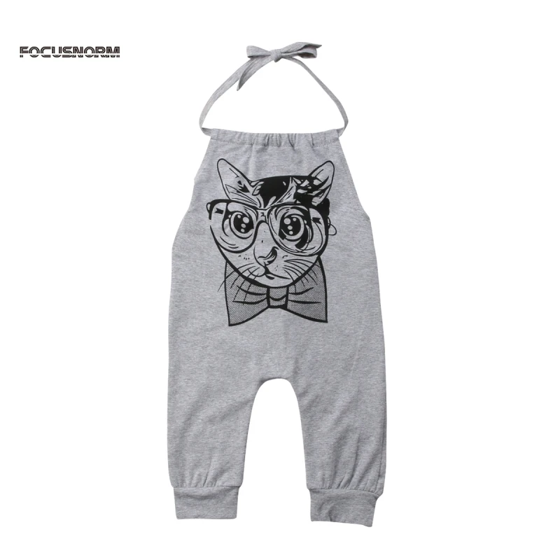 Toddler Kids Baby Girls Summer Strap Romper Jumpsuit Harem Pants Clothes Outfits Boy Tee Neck Sleeveless Printe Gray |