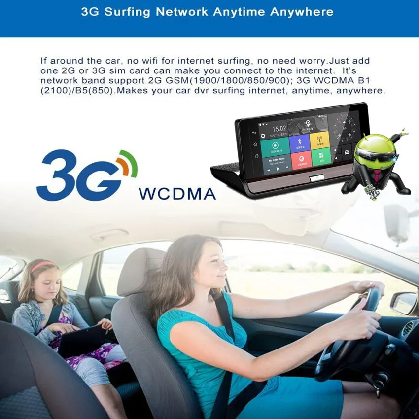 Fonwoon Android 7 "3G Wifi Автомобильный видеорегистратор GPS навигация Bluetooth